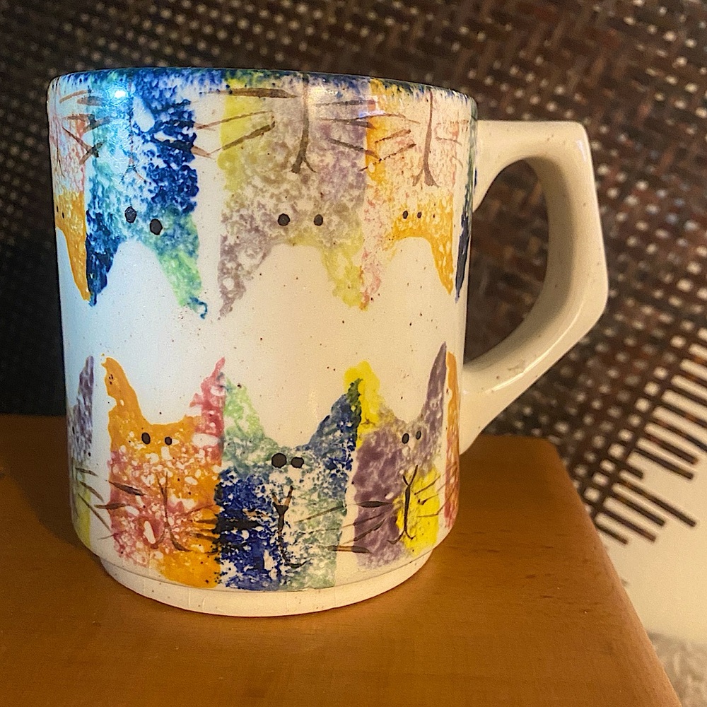 Hand-painted multicolor Kitty Mug 16 ounce